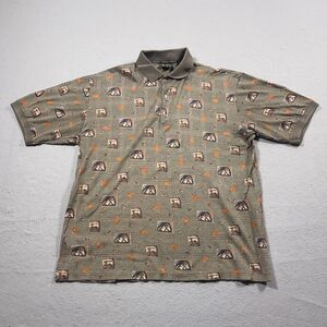 Vintage Bobby Jones Polo Shirt Large Green Golf All‎ Over Print Made in Italy